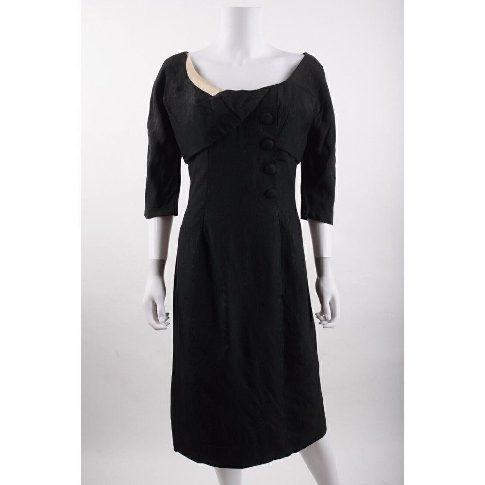 Vintage 70s Hollywood Wilkes Barre PA Party Dress Black Satin Shimmer Sheath S